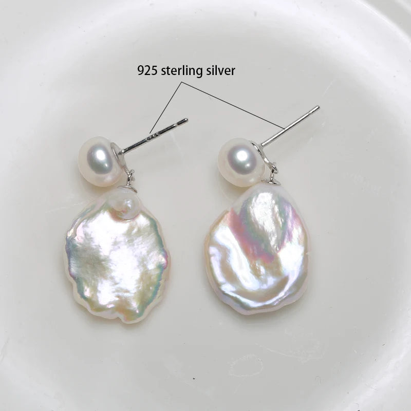 Natural Freshwater Baroque Pearl Silver Earrings