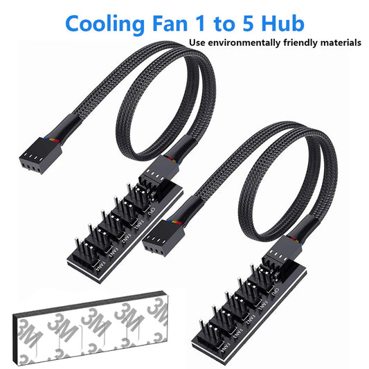 1-to-5 PWM Fan Hub Splitter Cable for PC Cooling