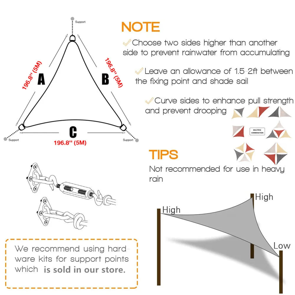 Waterproof Triangle Sun Shade Sail