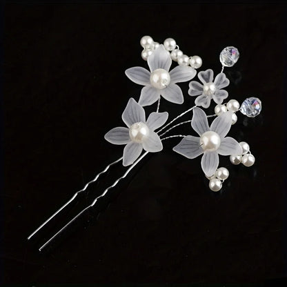 Pearl Rhinestone Flower Hair Pins