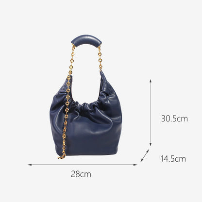 Genuine Leather Cloud Bucket Shoulder Bag