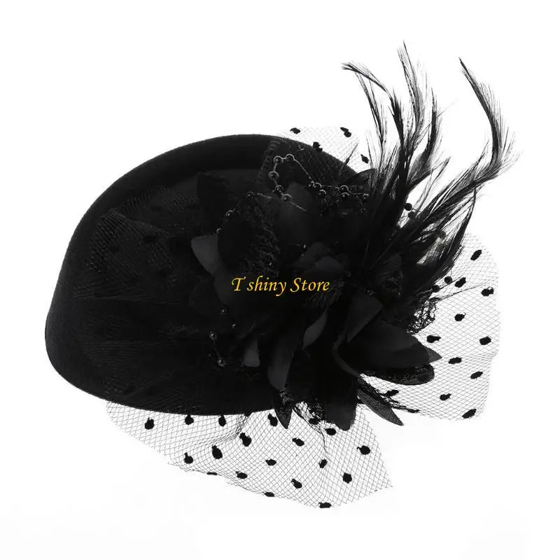 Women Vintage Fascinator Hat with Veil & Flower