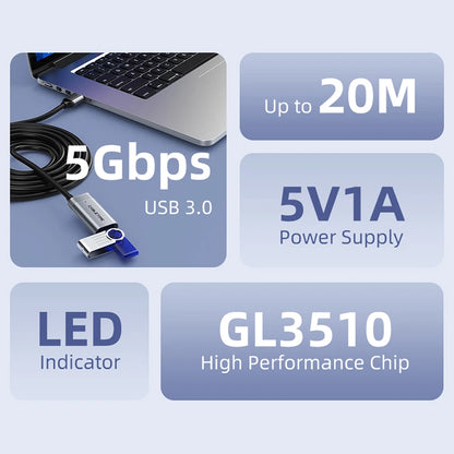 CABLETIME USB 3.0 Active Extension Cable – Male to Female