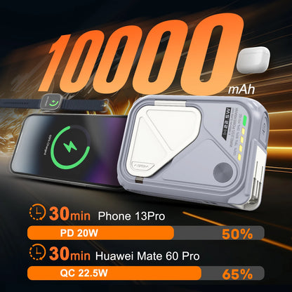 10000mAh Magnetic Wireless Power Bank with Built-In Cable