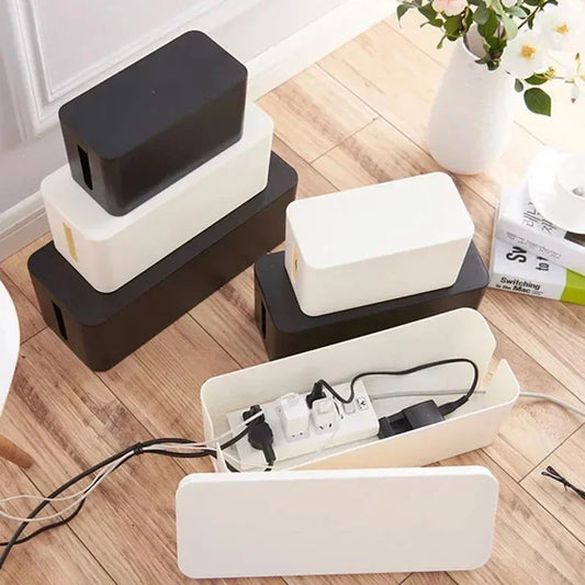 Cable Management Box with Bamboo-Style Lid
