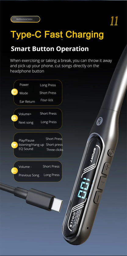 Bluetooth Sports Earphones with HD Microphone & 80-Hour Battery