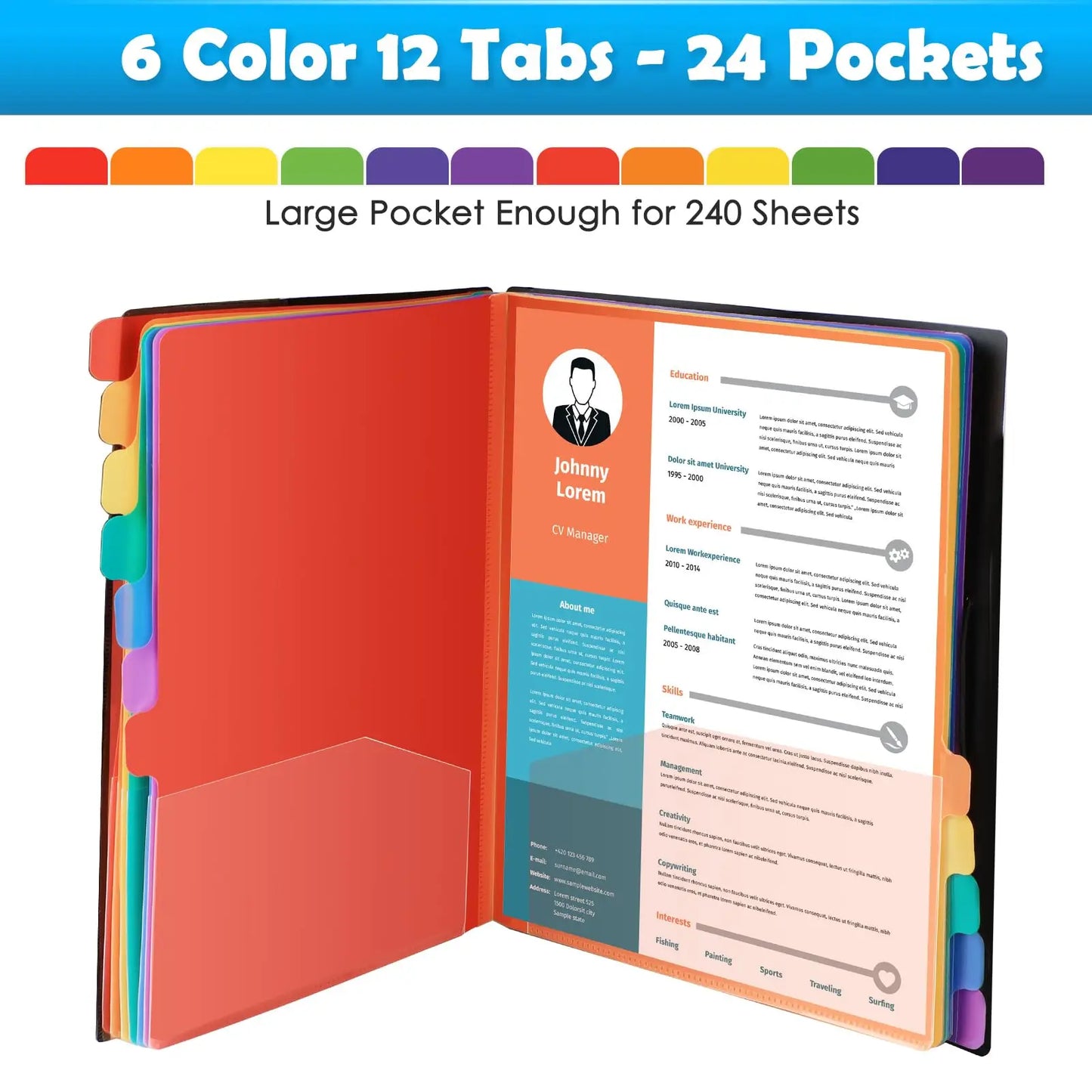 A4 Expanding File Folder with 12 Colour Tabs