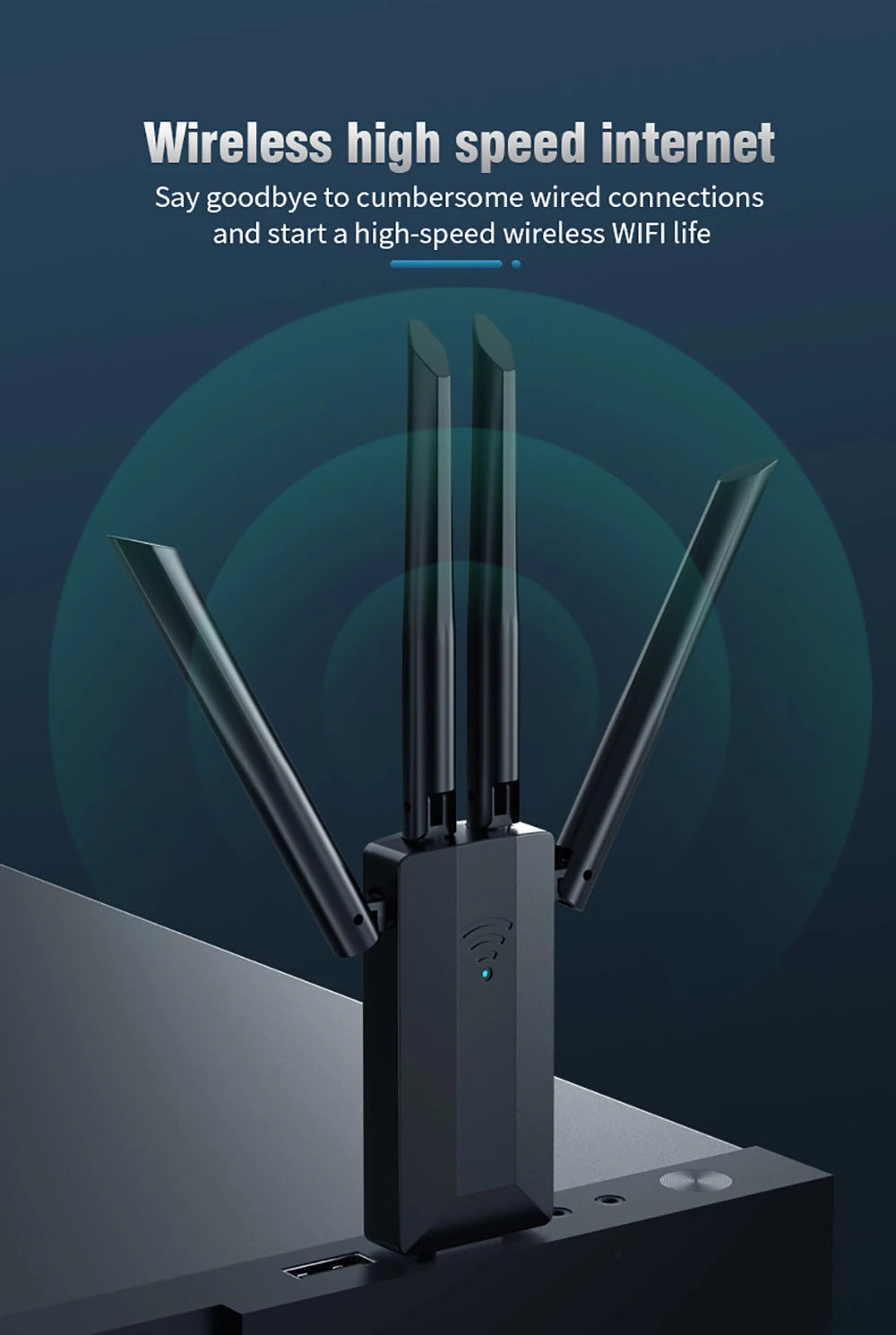 1200M USB 3.0 Dual-Band WiFi Adapter 2.4GHz/5GHz with 4 External Antennas