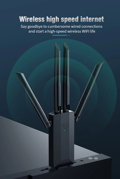 1200M USB 3.0 Dual-Band WiFi Adapter 2.4GHz/5GHz with 4 External Antennas