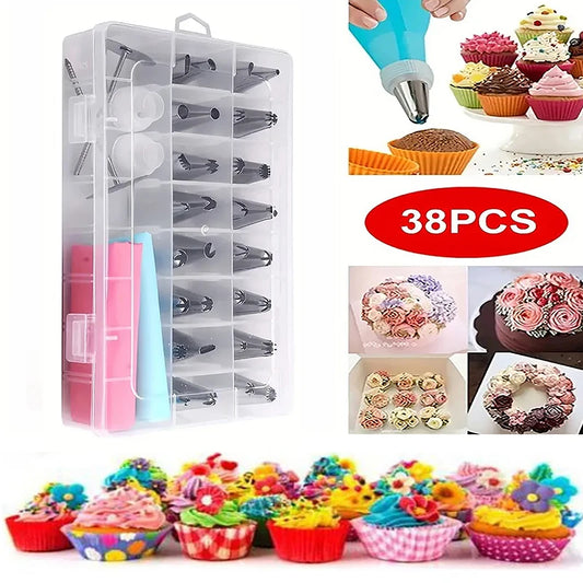 Cake Decorating Kit with Piping Bags, Stainless Steel Tips & Couplers