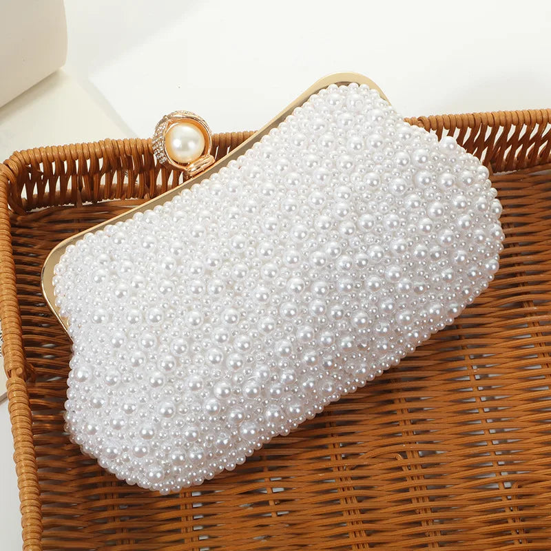 Pearl Beaded Shell Evening Clutch