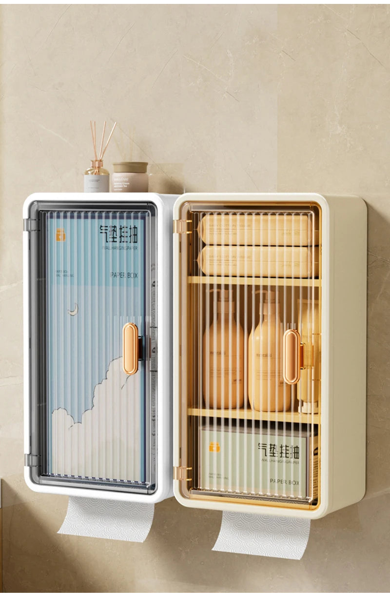 Wall-Mounted Waterproof Tissue Holder & Bathroom Storage Shelf