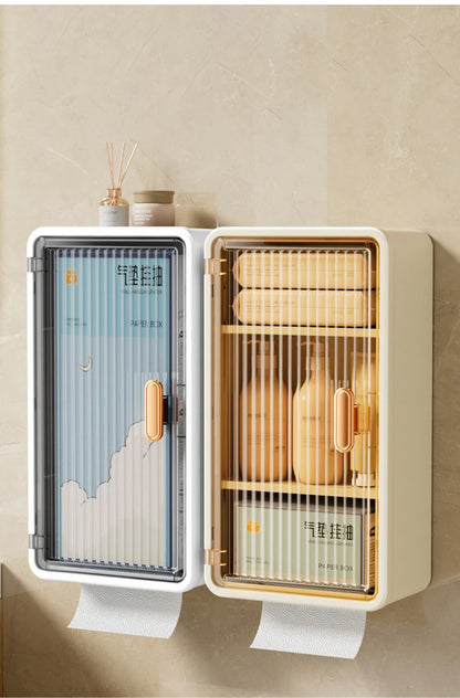 Wall-Mounted Waterproof Tissue Holder & Bathroom Storage Shelf