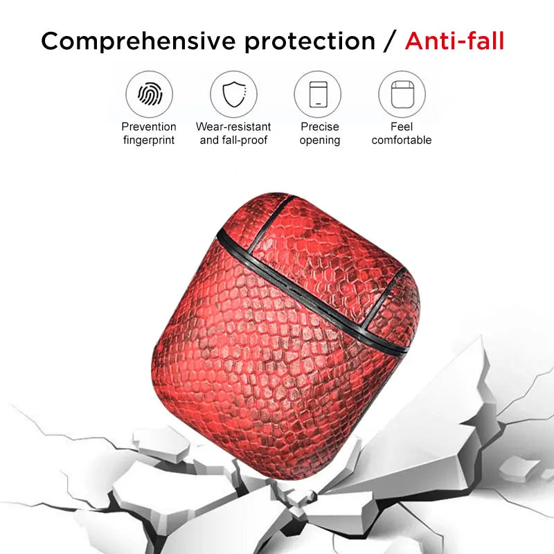 Mobile Phone Case – Luxury Snake Skin PU Leather Earphone Case For Apple