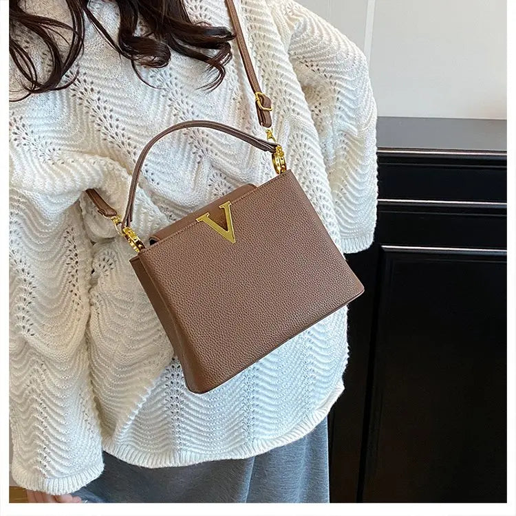 Buckled Leather Shoulder Handbag