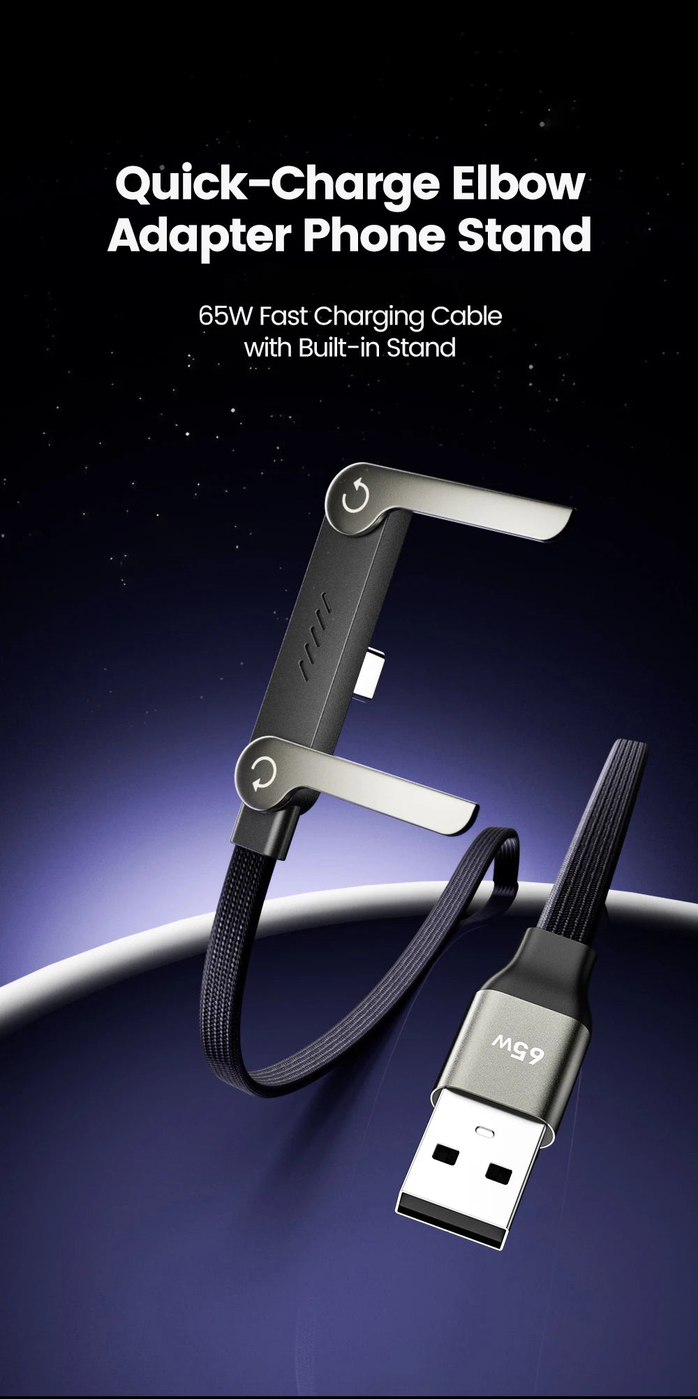 65W USB Fast Charging Cable with Phone Holder