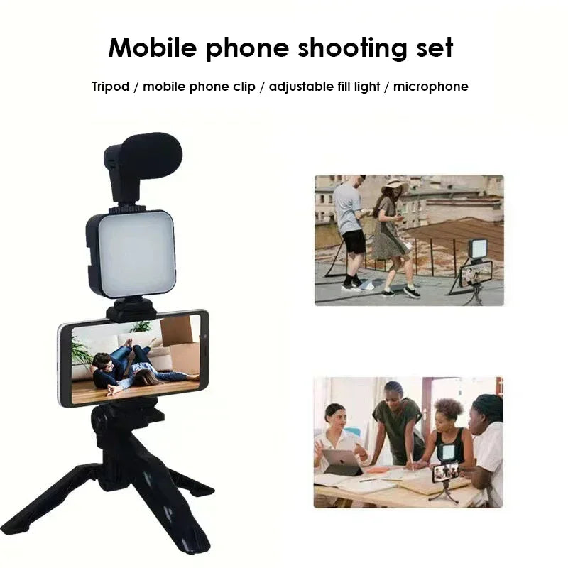 Mobile tripod kit with microphone LED