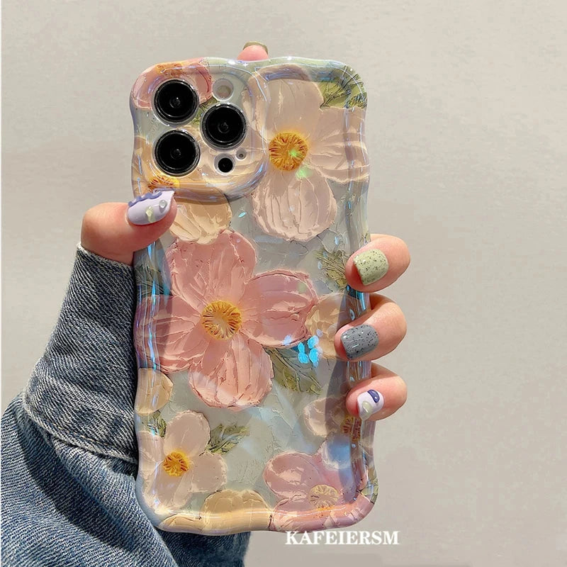 Laser Blue Light Flowers Phone Case For iPhone 14 Pro Max 11 12 13 Pro Max