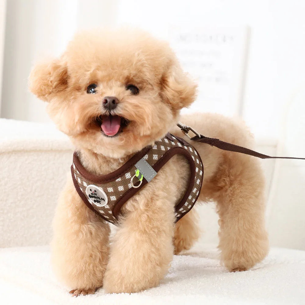 Checkered Reflective Pet Harness with Leash Set