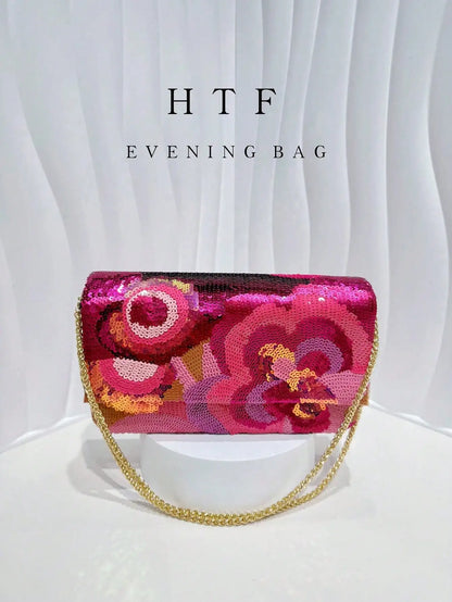 Floral Sequin Evening Clutch Bag