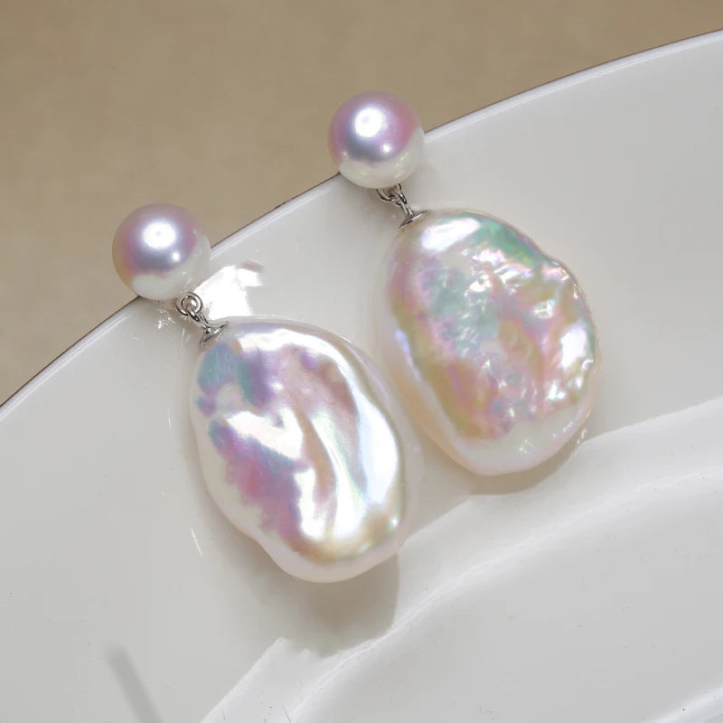 Natural Freshwater Baroque Pearl Silver Earrings