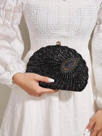 Beaded Peacock Evening Clutch Bag