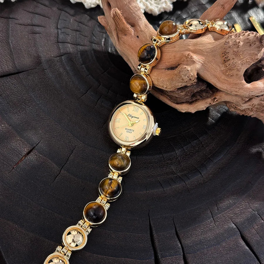 Gold-Tone Gemstone Accent Quartz Watch