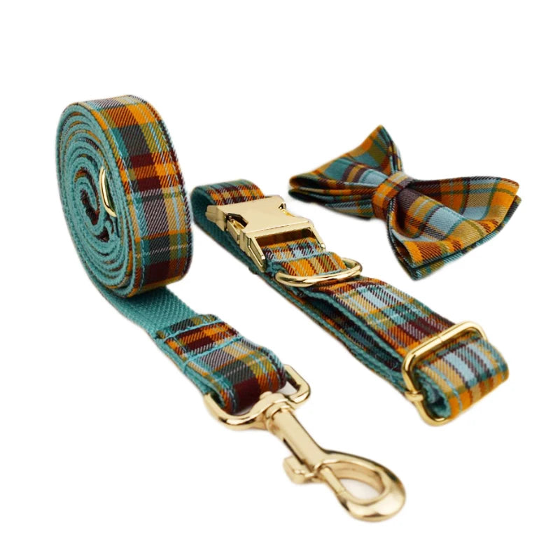Personalized Plaid Dog Collar, Harness & Leash Set