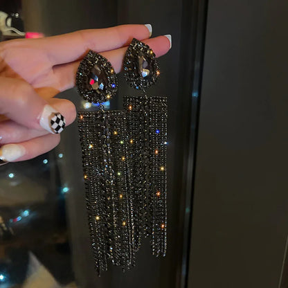 Water Drop Crystal Long Tassel Earrings