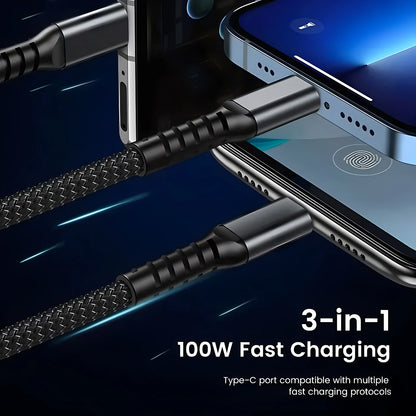 3-in-1 Fast Charging USB Cable – USB-A to Lightning, USB-C & Micro USB