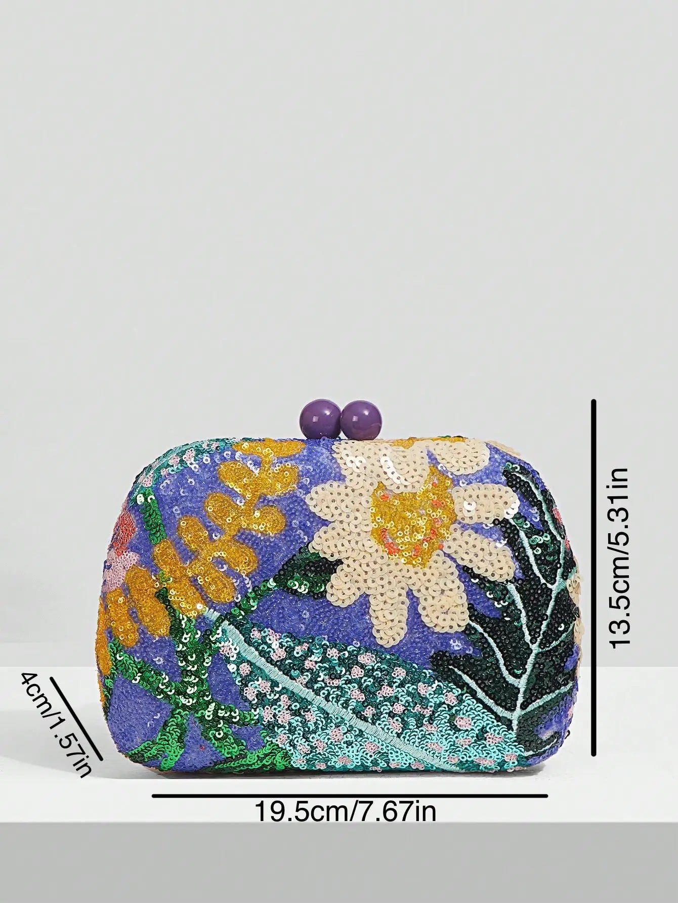 Floral Sequin Minaudière Evening Clutch Bag