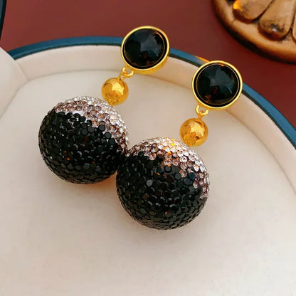 Vintage Exaggerated Round Crystal Drop Earrings