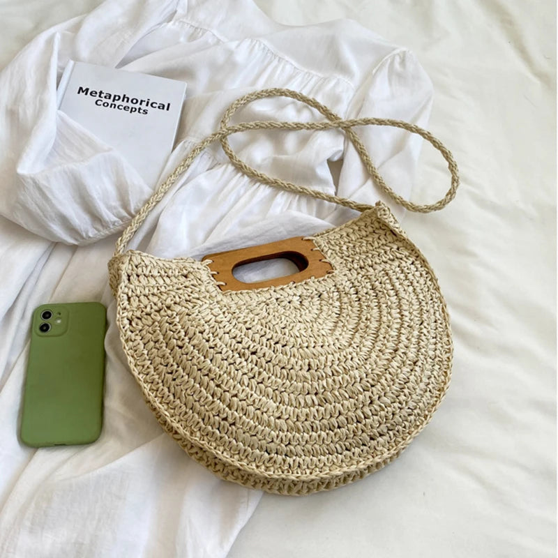 Handwoven Bohemian Straw Shopper Tote Bag