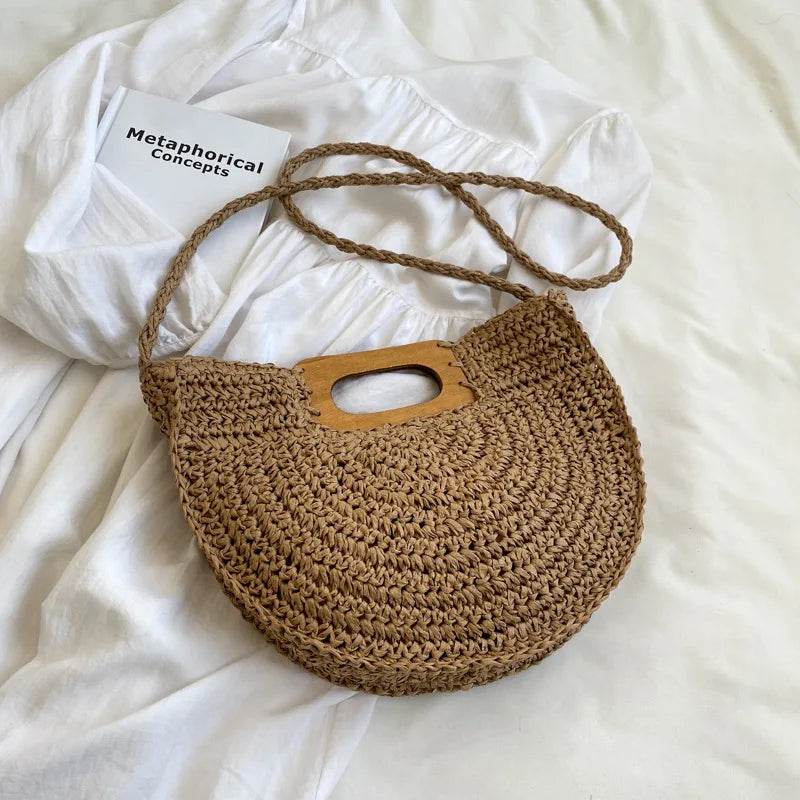 Handwoven Bohemian Straw Shopper Tote Bag