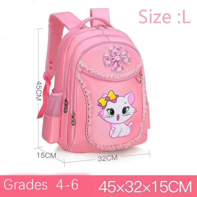 Pink Cat Bowknot Kids School Backpack
