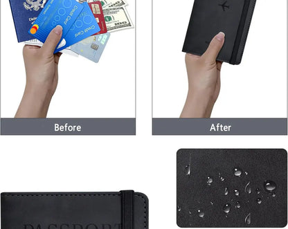 PU Leather Passport Cover and Travel Document Organizer