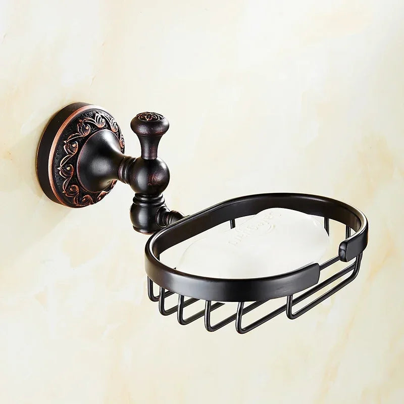 Black Bronze Carved Bathroom Hardware Accessories Set