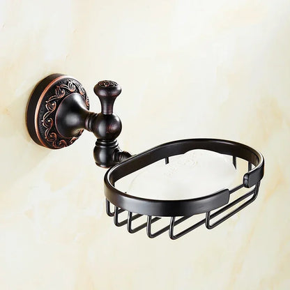Black Bronze Carved Bathroom Hardware Accessories Set