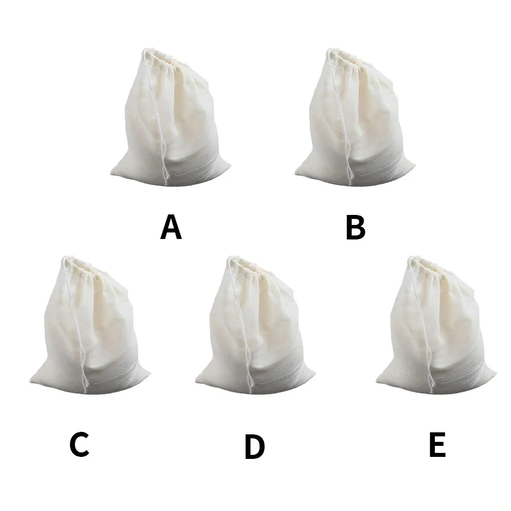 Reusable Drawstring Cotton Filter Bags for Nut Milk, Yogurt, Tea & Coffee