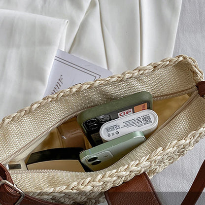 Handmade Half Moon Straw Crossbody Bag