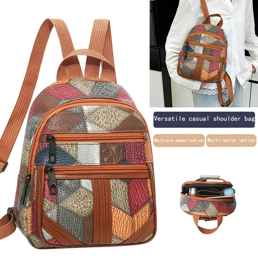 Vintage Patchwork PU Leather Casual Backpack