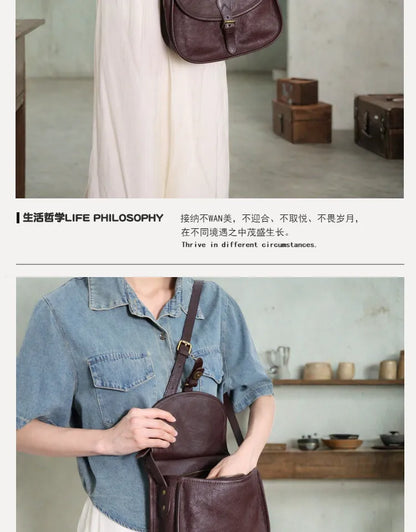 Genuine Leather Retro Saddle Crossbody Bag
