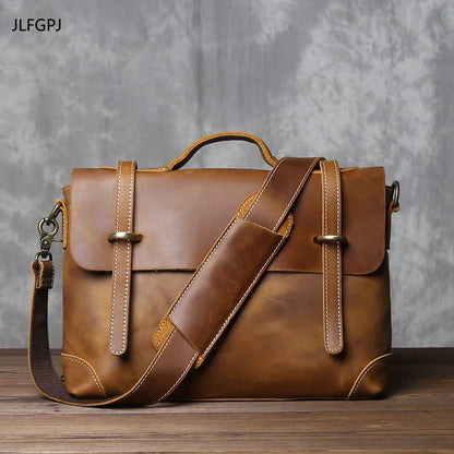 Crazy Horse Leather Men's Vintage Handbag