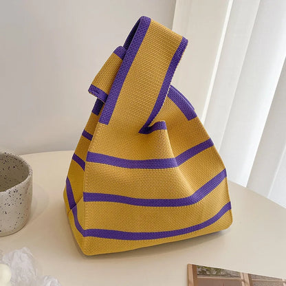 Handmade Knitted Striped Mini Tote Bag