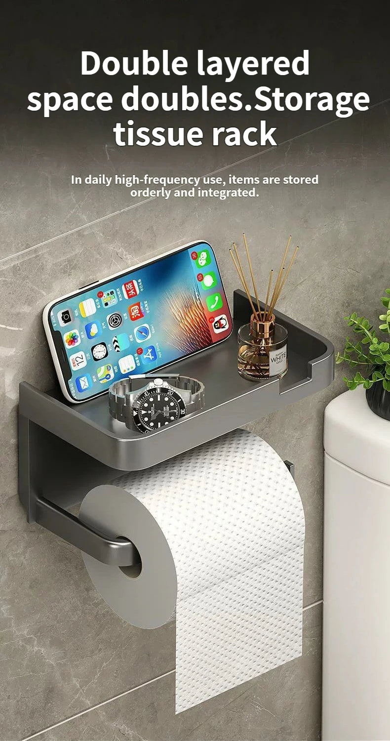 Wall-Mounted Toilet Paper Holder with Storage Shelf