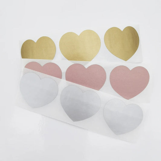 Heart-Shaped Scratch Off Labels – Gold, Silver & Rose Gold DIY Stickers