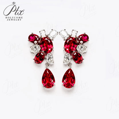 Vintage Moissanite Ruby Drop Earrings 925 Sterling Silver