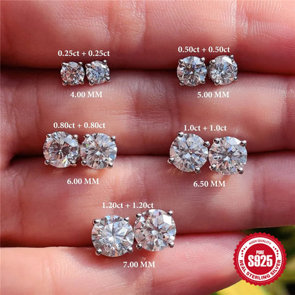 925 Sterling Silver Round Moissanite Stud Earring