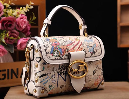 Vintage Graffiti Bear Top Handle Satchel Bag
