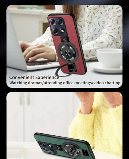 Luxury Magnetic Leather Phone Case with Rotating Ring Stand